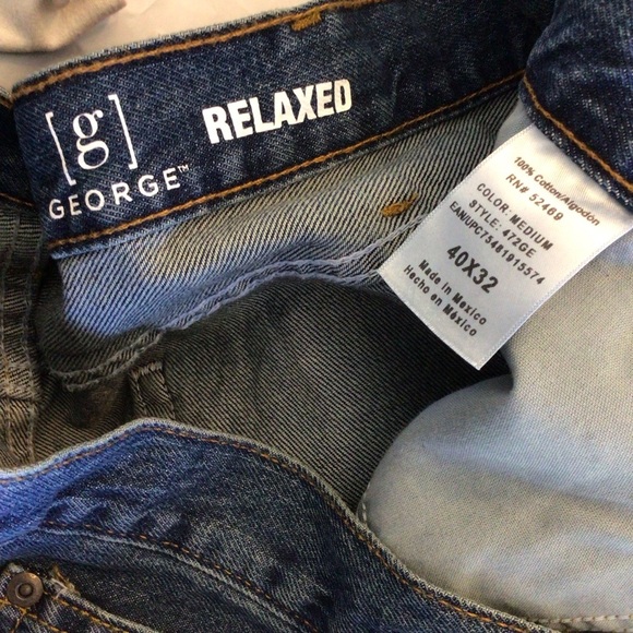 George Men's 100% Cotton Relaxed Fit Tapered Leg Jeans Size 40x32- Medium Wash - Picture 8 of 8